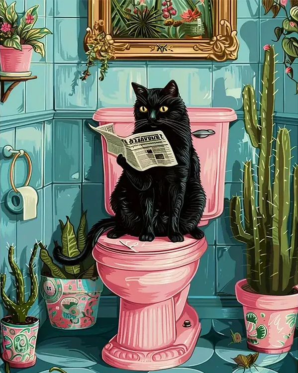 Malen nach Zahlen - Katze auf der Toilette