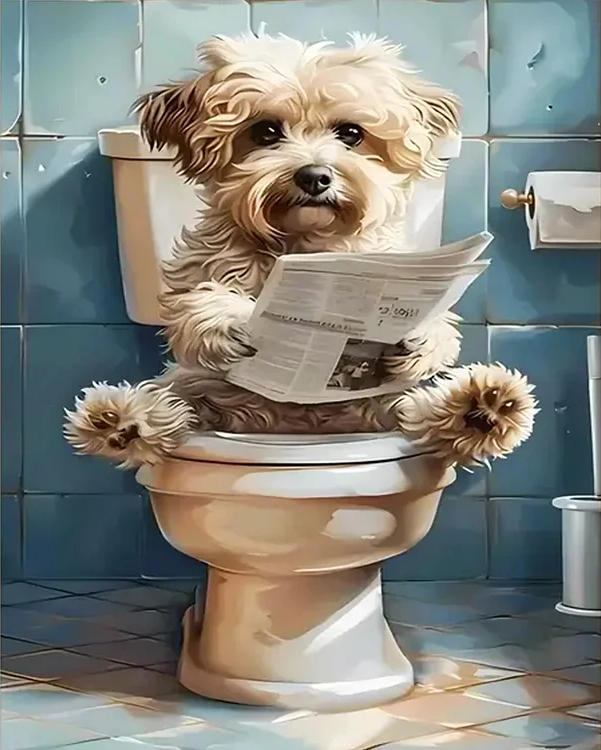 Malen nach Zahlen - Hund auf der Toilette