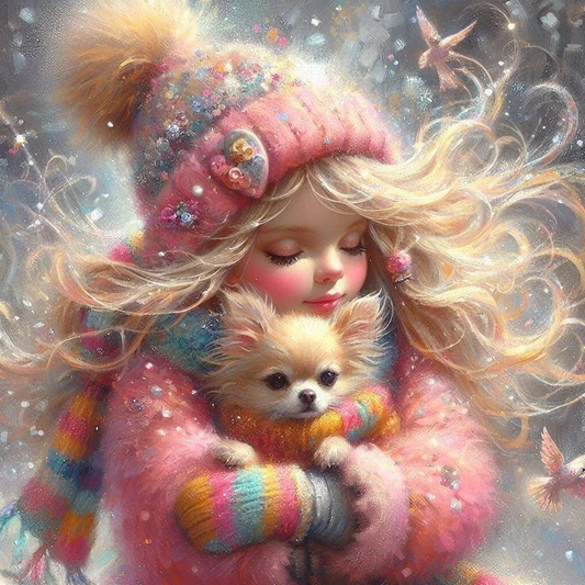 5D Diamond Painting - Mädchen und Hund