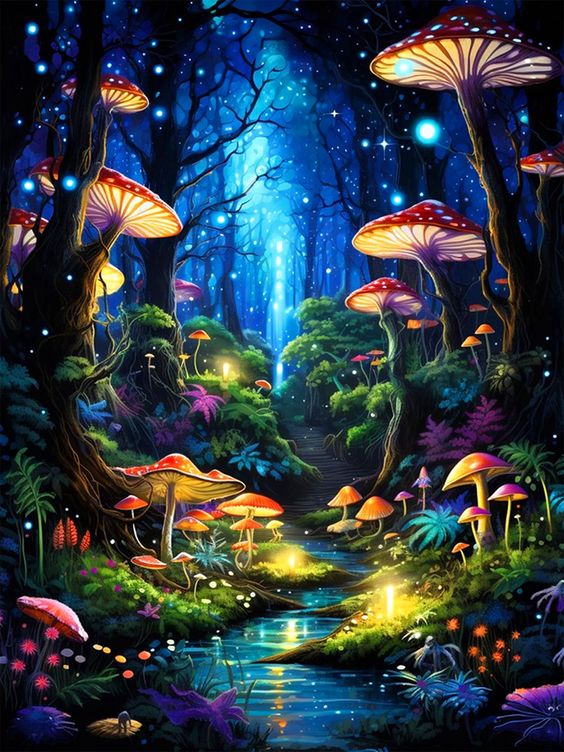 5D Diamond Painting - Nachtansicht des Waldes