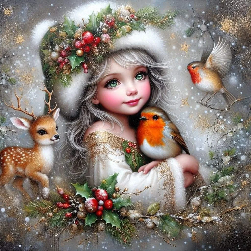 5D Diamond Painting - Mädchen und Vogel