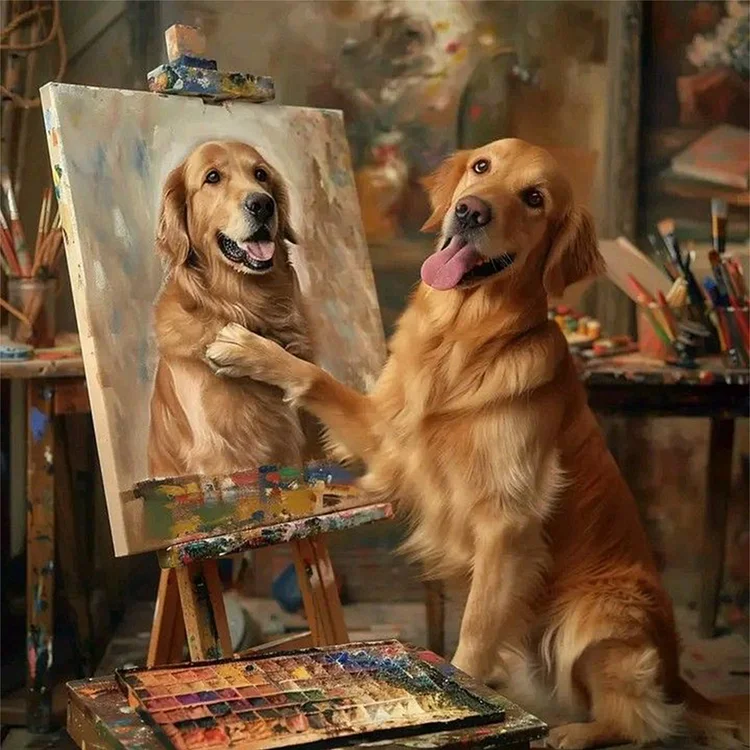 5D Diamond Painting - Hund Selbstporträt