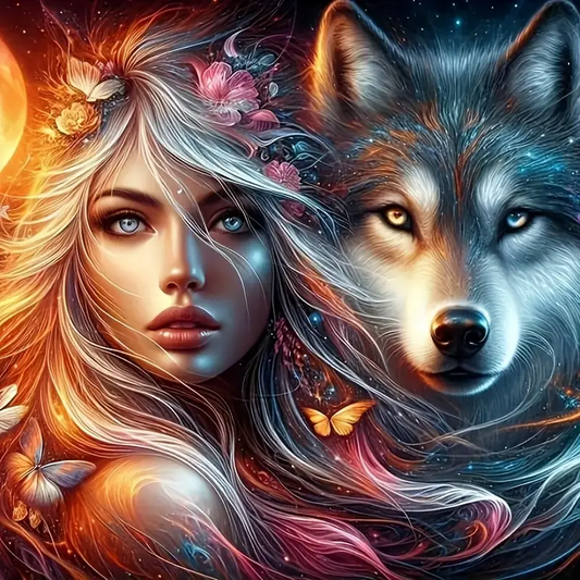 5D Diamond Painting - Schöne und Wolf