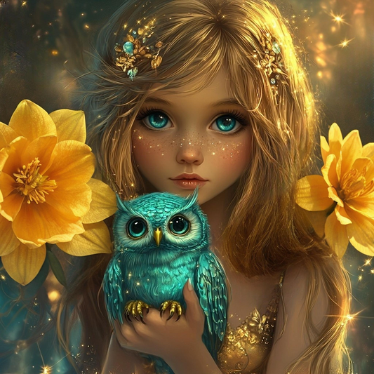 5D Diamond Painting - Mädchen und Eule