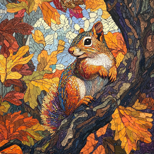 5D Diamond Painting - Buntglas Stil Eichhörnchen