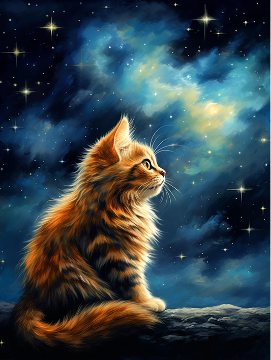 5D Diamond Painting - Katze Unter Den Sternen