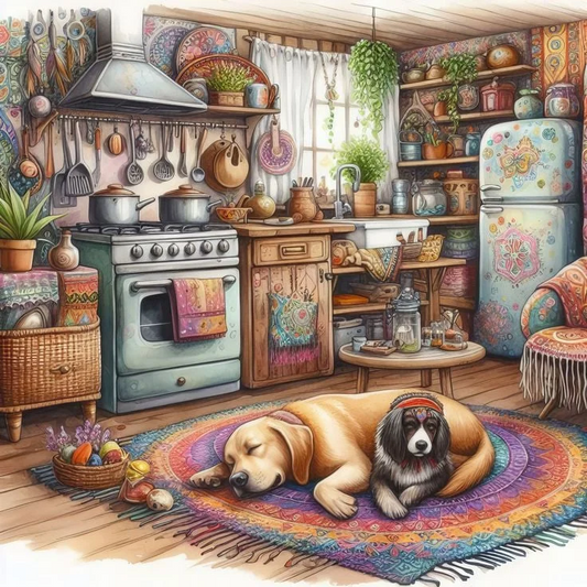 5D Diamond Painting - Hunde im Zimmer