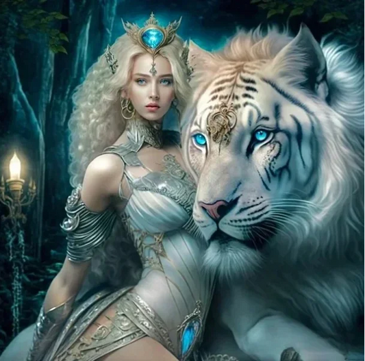 5D Diamond Painting - Eine Frau und ein Tiger