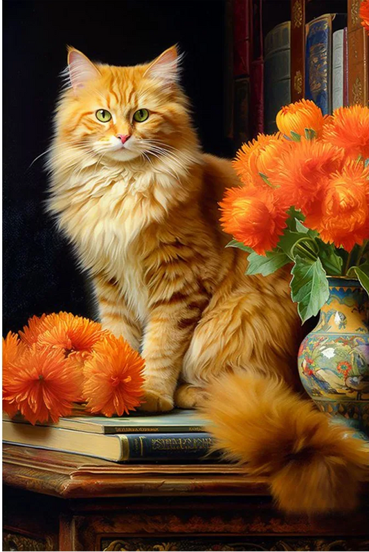 5D Diamond Painting - Blumen und Katzen