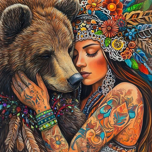 5D Diamond Painting - Frau und Bär