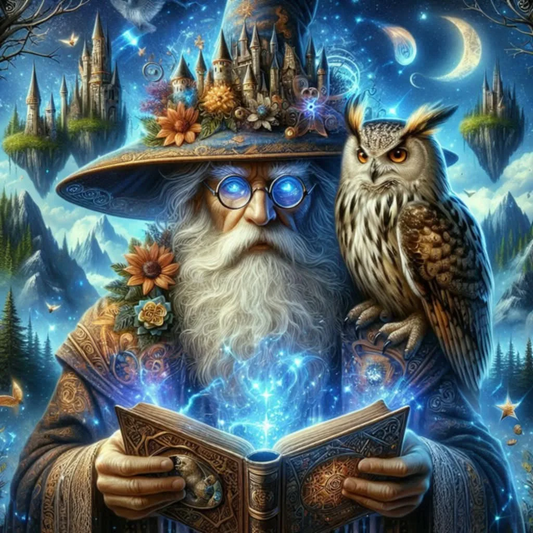 5D Diamond Painting - Der Zauberer und die Eule