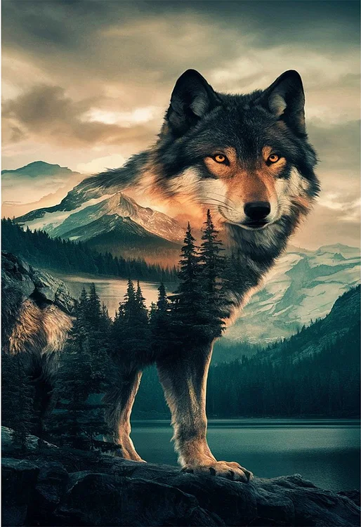5D Diamond Painting - Abstrakt Wolf Landschaft