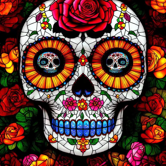 5D Diamond Painting - Blumen Totenköpfe