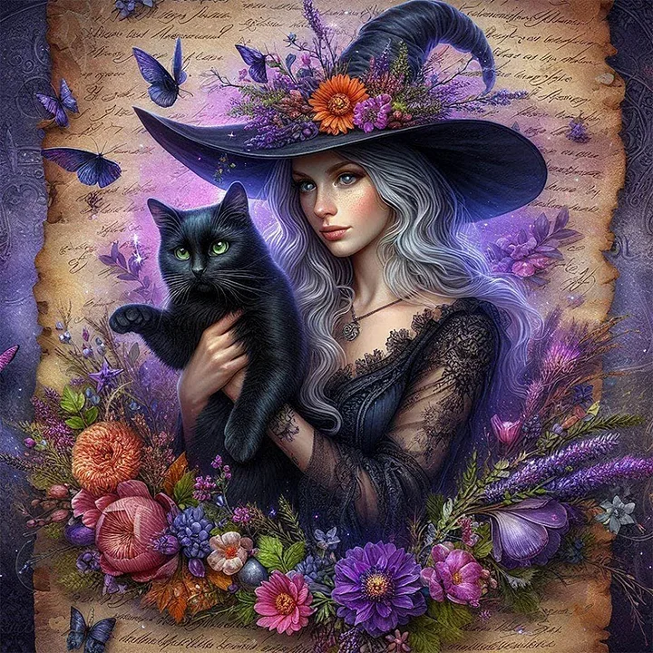 5D Diamond Painting - Die Hexe und die Katze