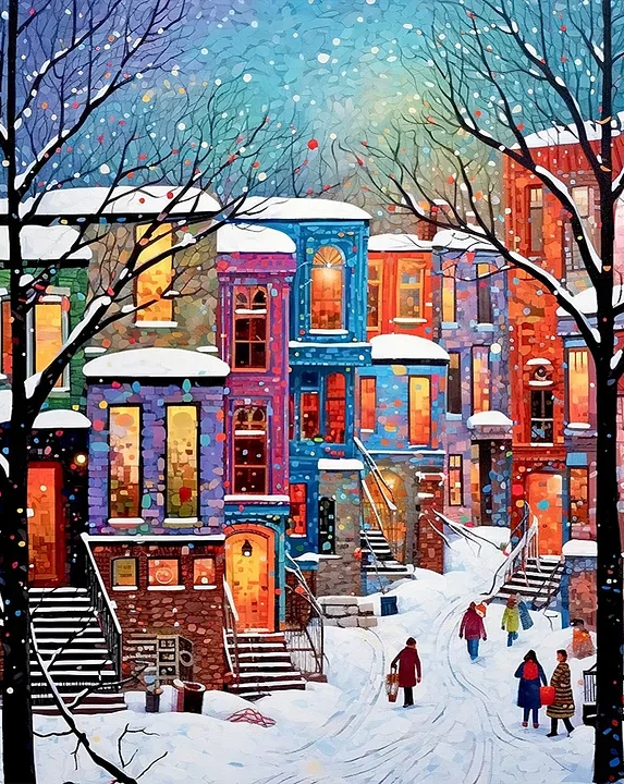 5D Diamond Painting - Verschneite Straßenszene