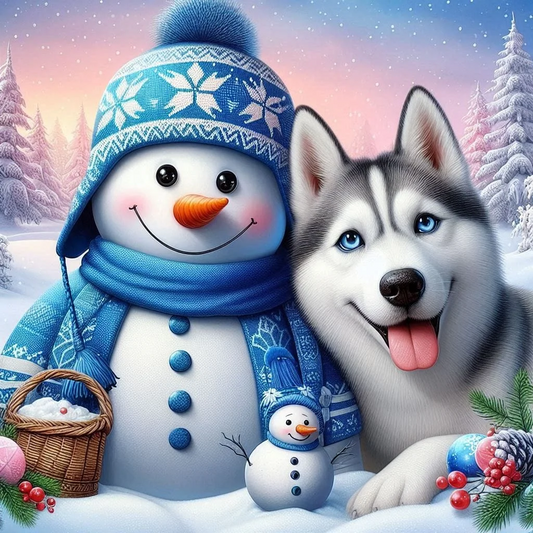 5D Diamond Painting - Schneemann und Hund