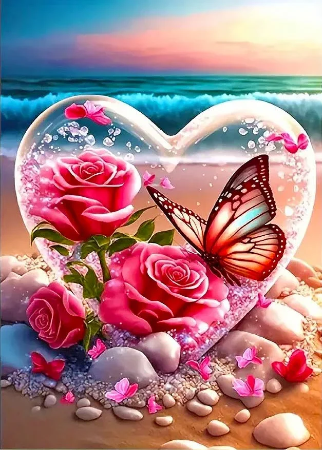 5D Diamond Painting - Schmetterlinge und Rosen