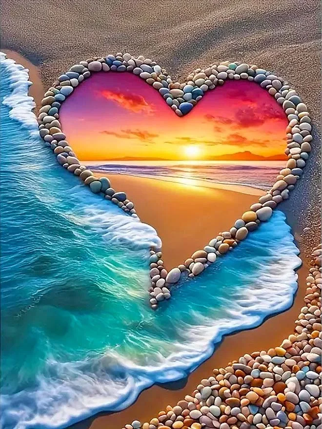 5D Diamond Painting - Herzform am Strand