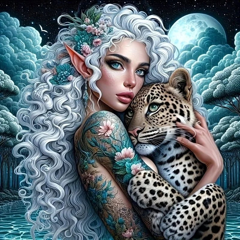 5D Diamond Painting - Die Schöne und der Leopard