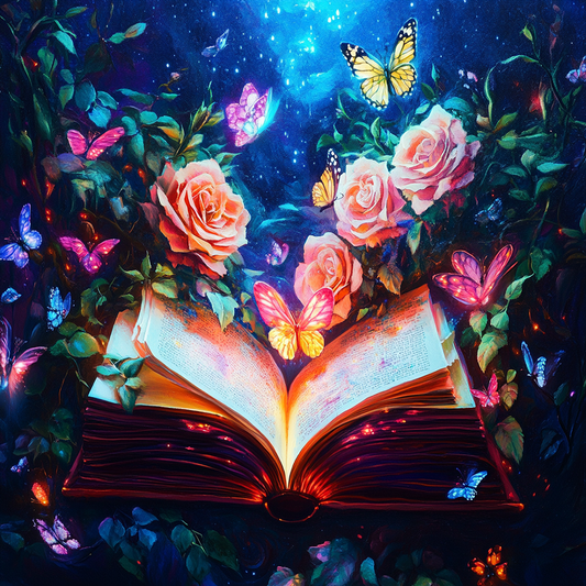 5D Diamond Painting - Blumen und Bücher