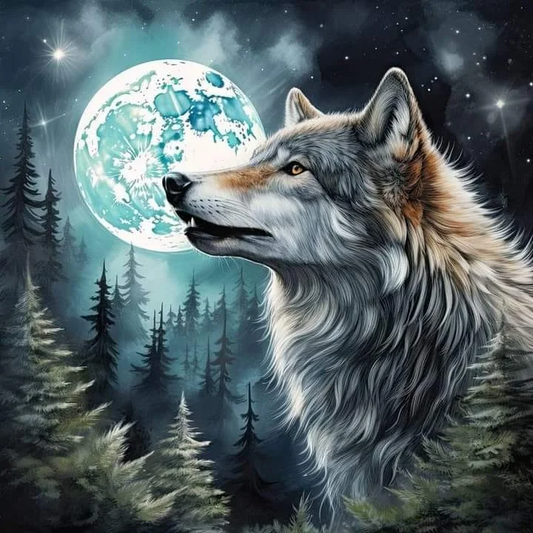 5D Diamond Painting - Der Mond und der Wolf