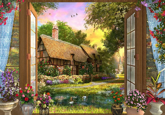 5D Diamond Painting - Schöne Fensteransicht