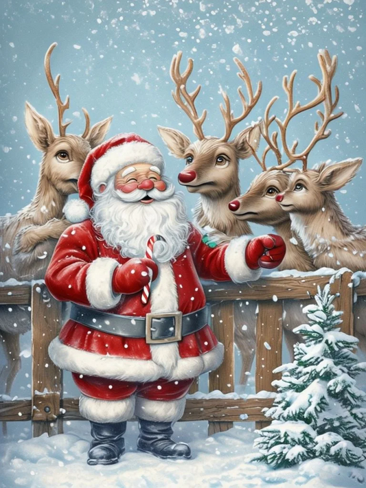 5D Diamond Painting - Weihnachtsmann und Elch