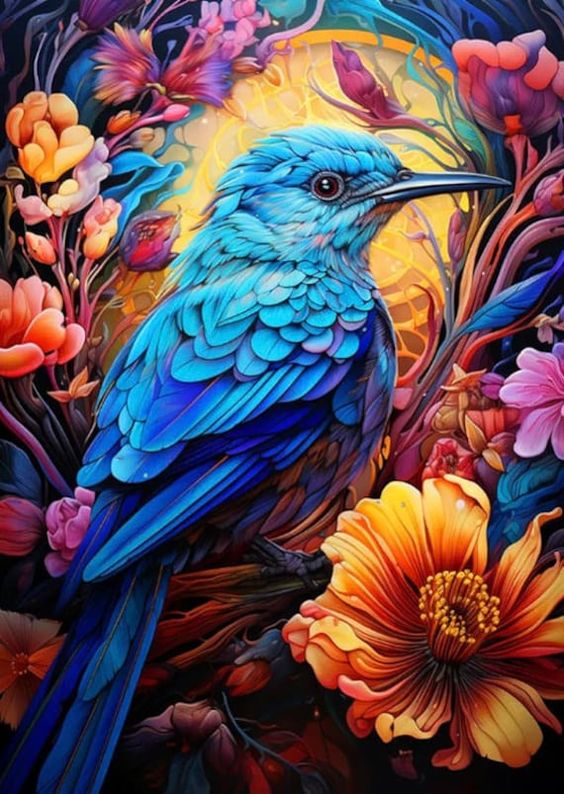 5D Diamond Painting - Blauer Vogel