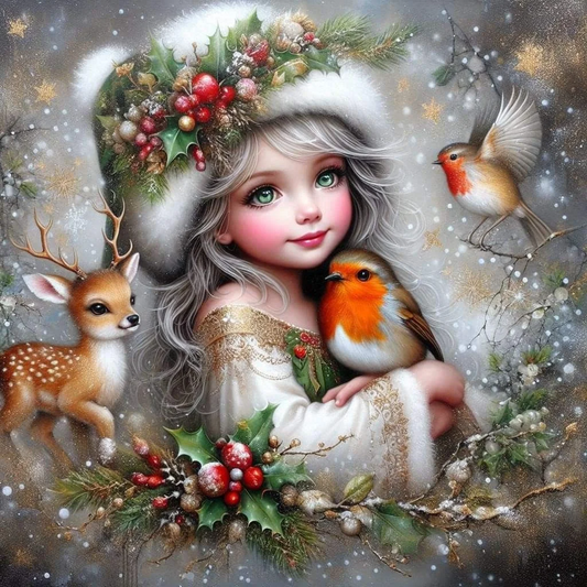 5D Diamond Painting - Mädchen und Vogel