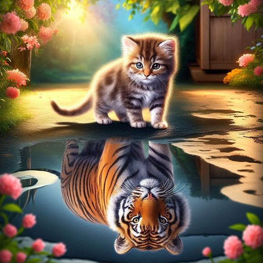 5D Diamond Painting - Katze und Tiger
