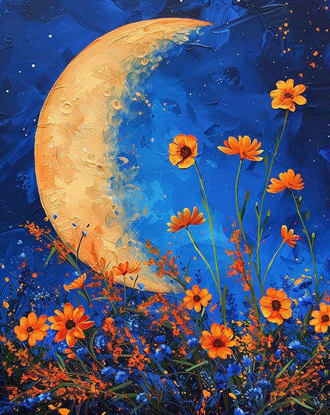 Malen nach Zahlen - Mond und Blumen