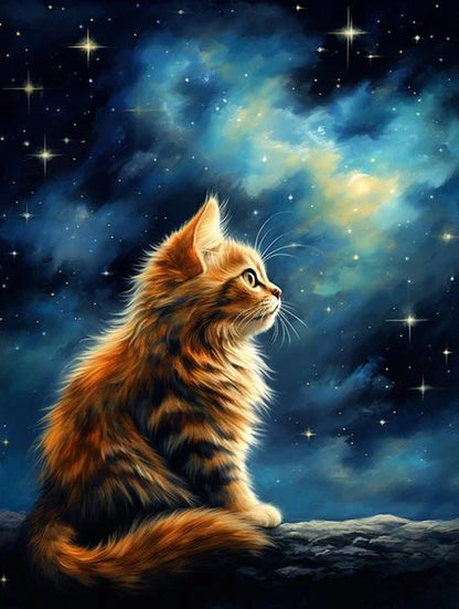 5D Diamond Painting - Katze unter den Sternen