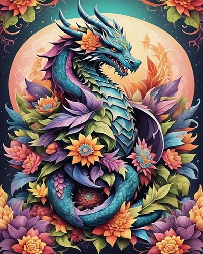 Malen nach Zahlen - Drachen in den Blumen