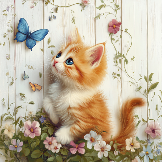 5D Diamond Painting - Katze und Schmetterling