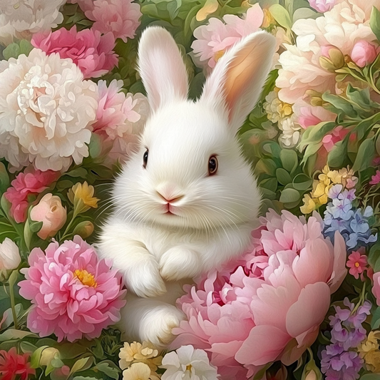5D Diamond Painting - Kaninchen In Der Blume