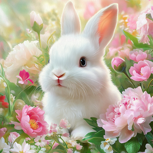 5D Diamond Painting - Kaninchen In Der Blume