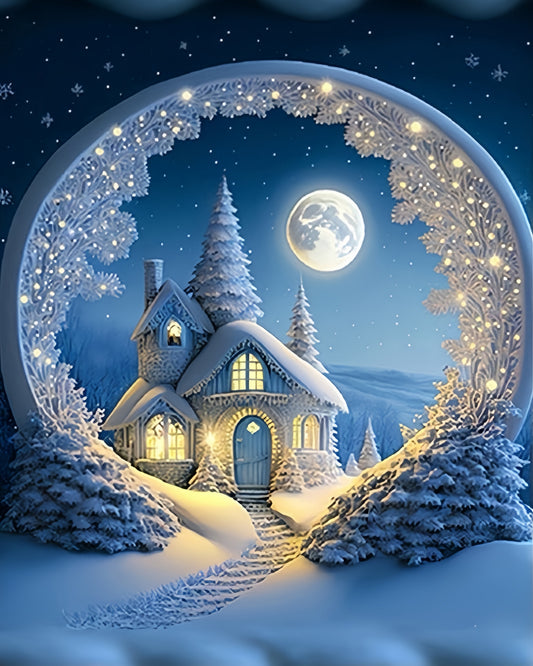 5D Diamond Painting - Hütte im Schnee