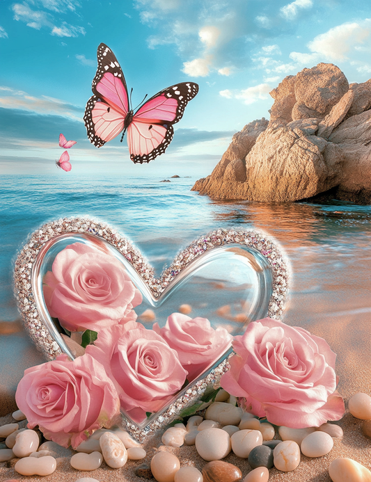 5D Diamond Painting - Strand Herz Rosen