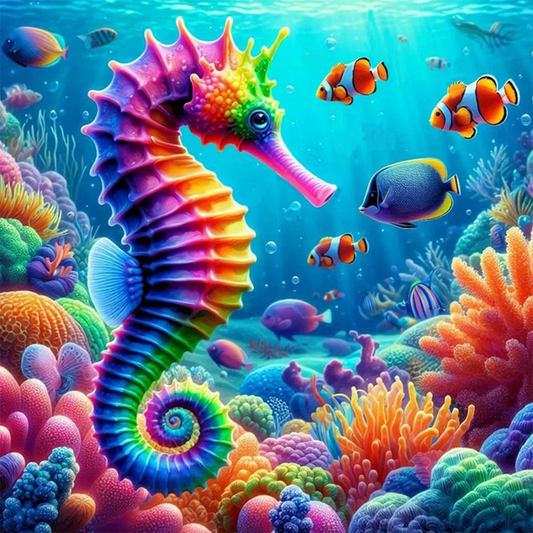 5D Diamond Painting - Bunte Seepferdchen