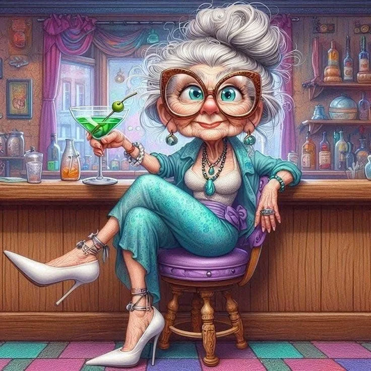 5D Diamond Painting - Trinkende Großmutter