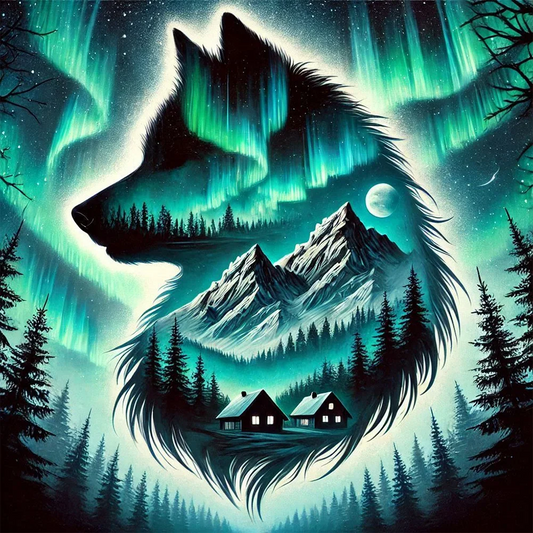 5D Diamond Painting - Abstrakte Wolfs Landschaft