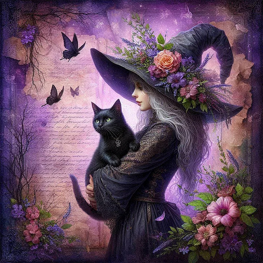 5D Diamond Painting - Die Hexe und die Katze