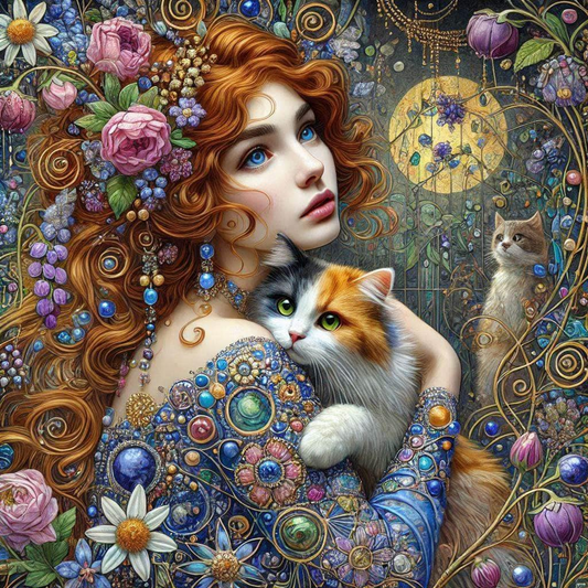 5D Diamond Painting - Die Schöne und die Katze