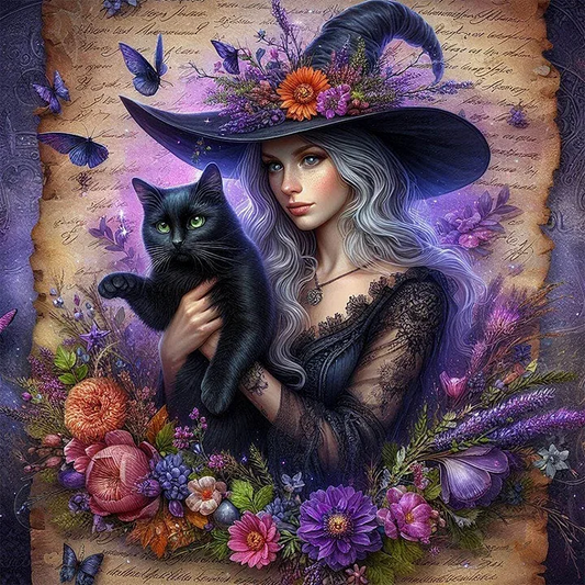 5D Diamond Painting - Die Hexe und die Katze
