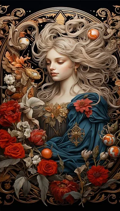 5D Diamond Painting - Frau umgeben von Blumen