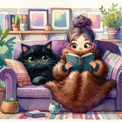5D Diamond Painting - Mädchen und Katze