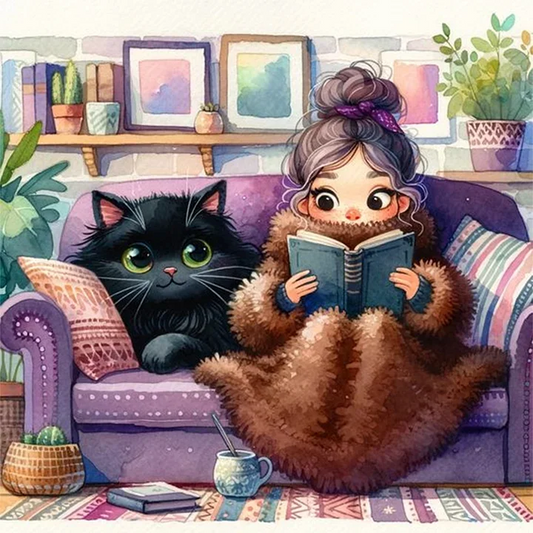 5D Diamond Painting - Mädchen und Katze