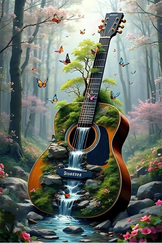5D Diamond Painting - Abstrakte Gitarre