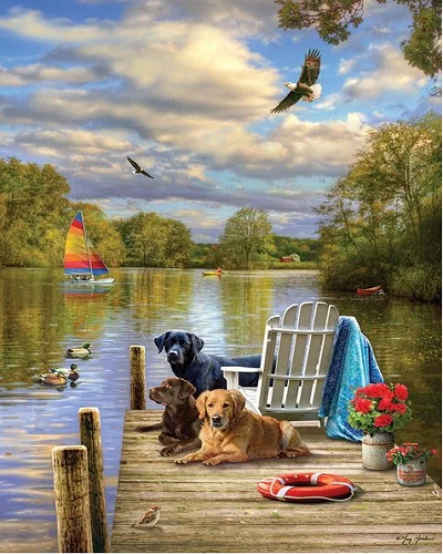 5D Diamond Painting - Hunde am See