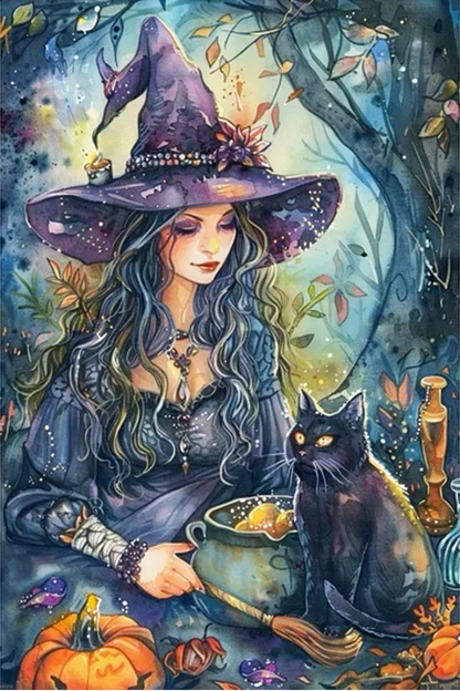 5D Diamond Painting - Die Hexe und die Katze